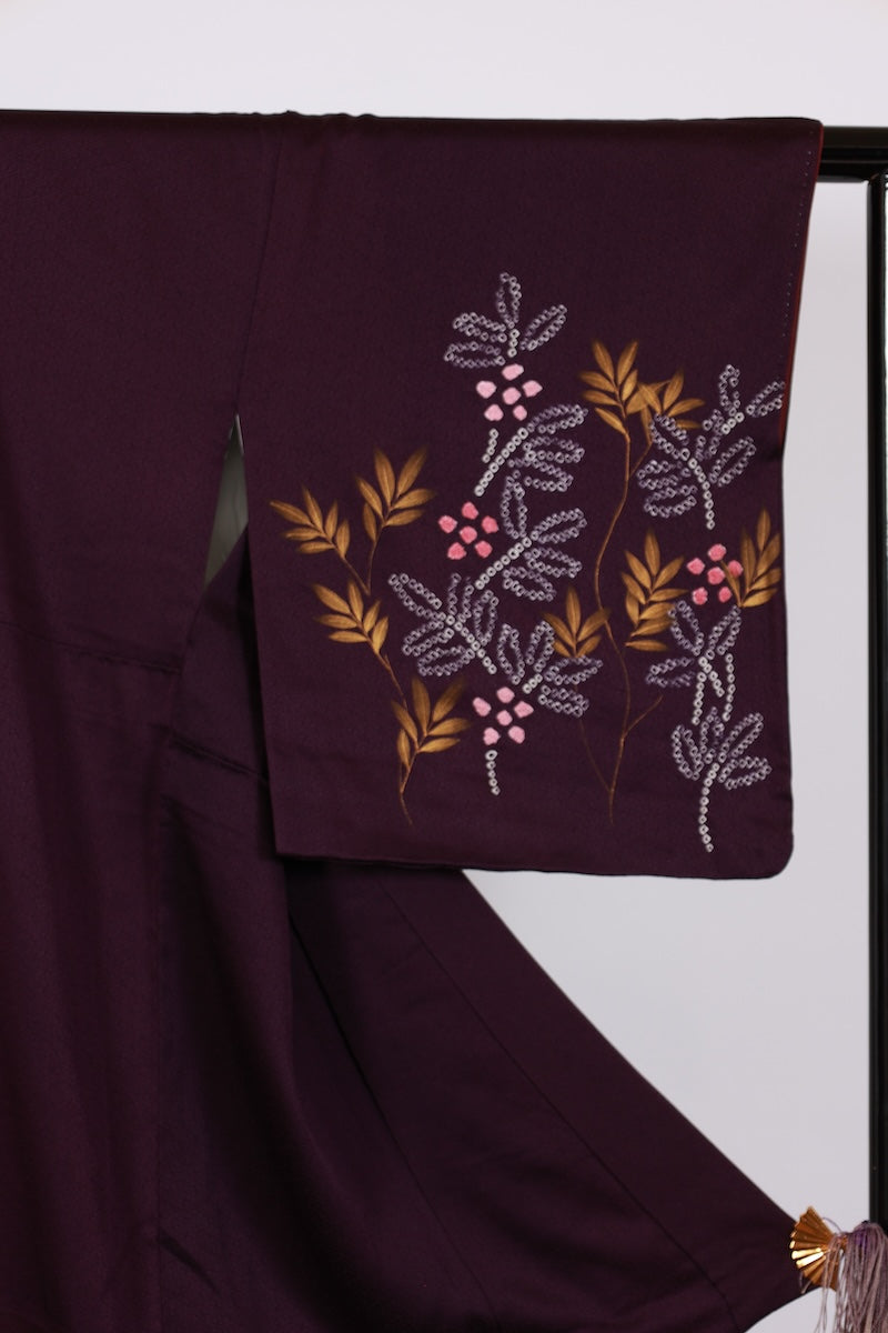 Japanese kimono used <houmongi> M-size silk 100% /B959