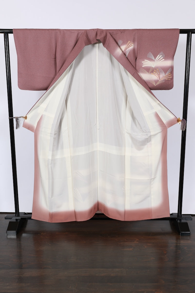 Japanese kimono used <houmongi> L-size silk 100% /B950