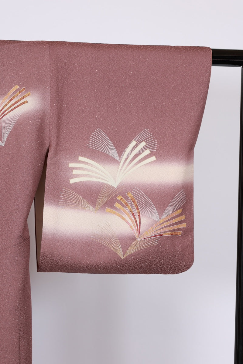 Japanese kimono used <houmongi> L-size silk 100% /B950