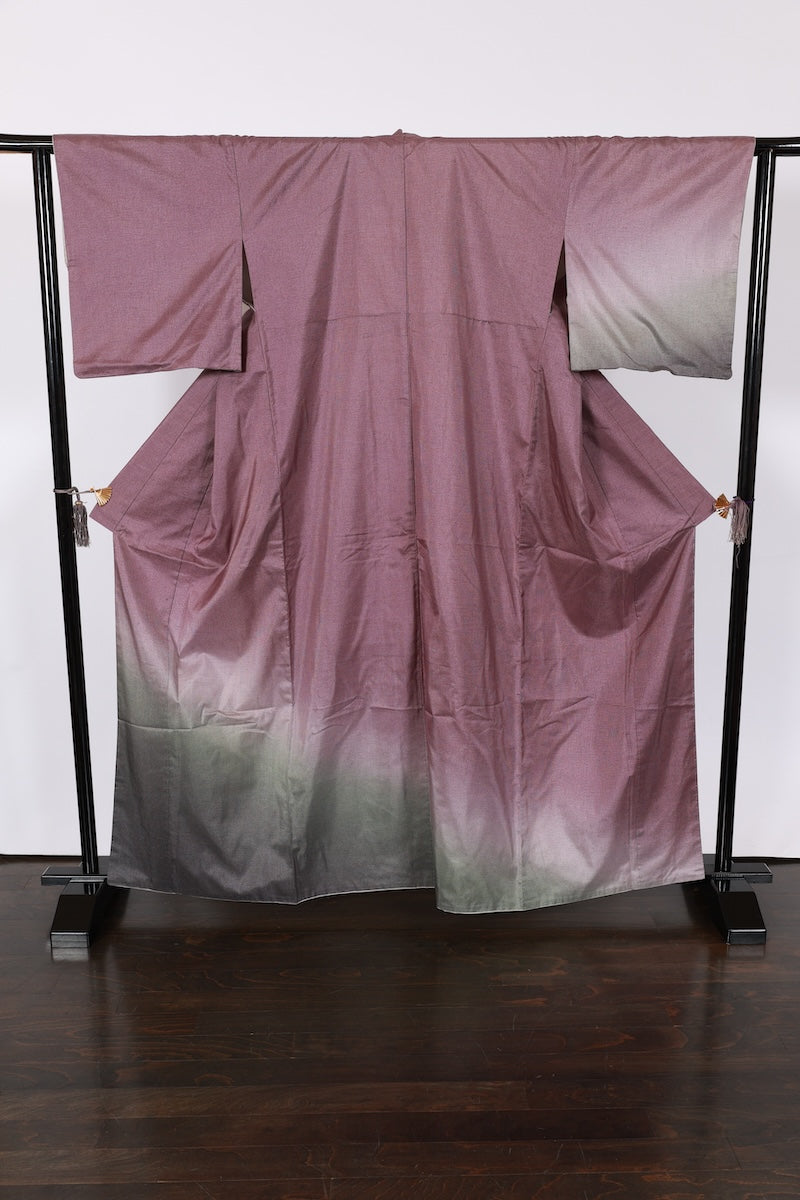 Japanese kimono used <Tsumugi> L-size silk 100% /B954