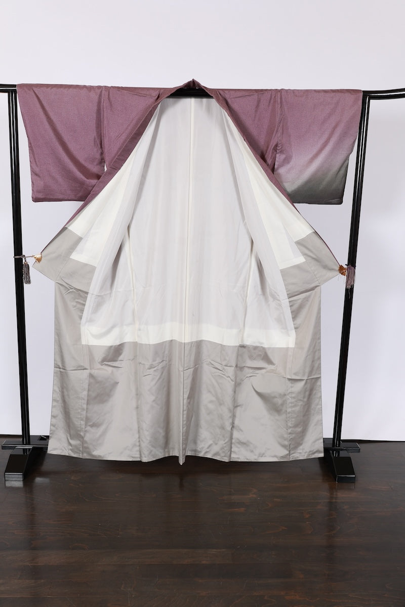 Japanese kimono used <Tsumugi> L-size silk 100% /B954