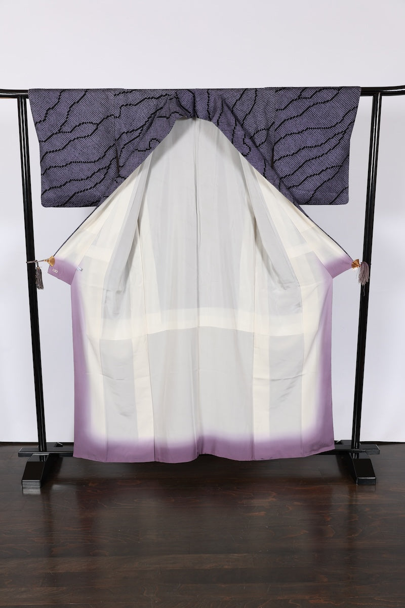 Japanese kimono used <Komon> L-size silk 100% /B980