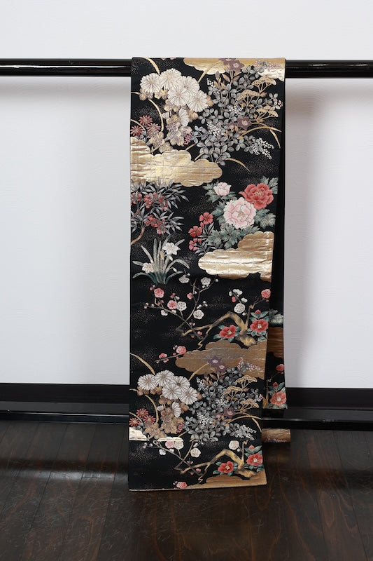 Kyoto-style pouches(used sash): Black, Gold, Silver, Purple, Coral Red, Gold Leaf, Camellia, Plum, Bellflower, Chrysanthemum