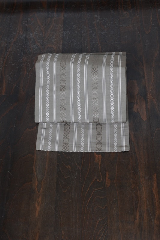 Nagoya obi (used sash), Hakata weave, Kenjo pattern, shades of gray and white, R223