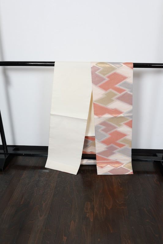 Summer obi (used sash), sheer fabric, gold, beige, blue, purple, green, diamond pattern, R218