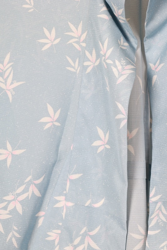 Summer used kimono fabric, light blue, white, pink, floral pattern, R240