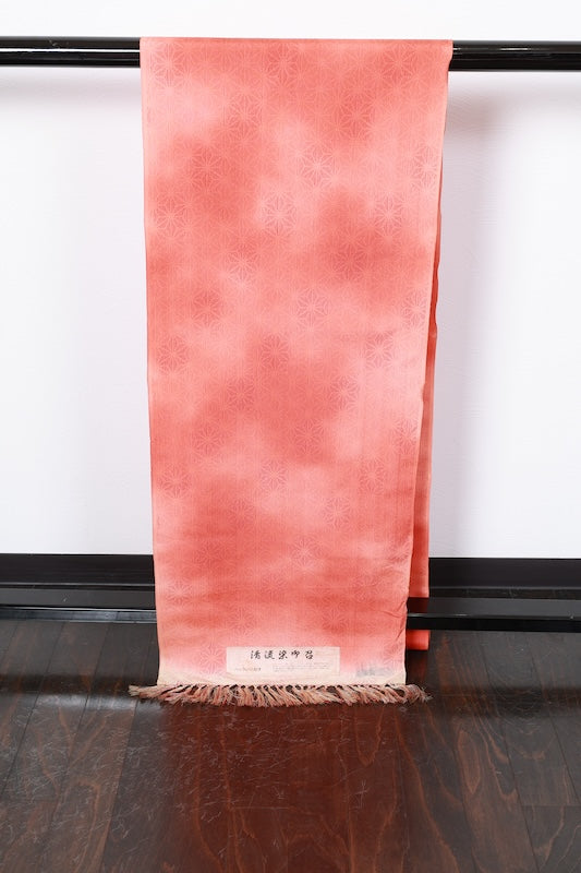 Silk fabric , shades of orange, hemp leaf pattern, R286