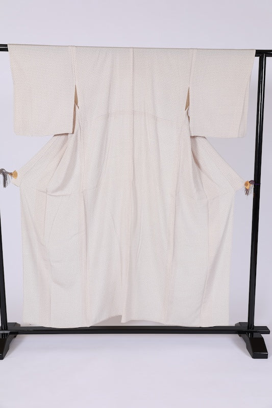 Small patterned kimono used, off-white, brown, purple, geometric pattern, B1492
