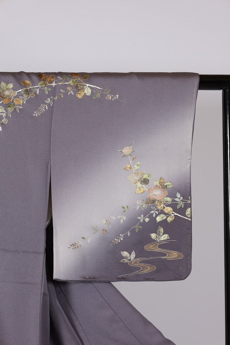 Japanese kimono used <houmongi> Lsize silk 100% /T526
