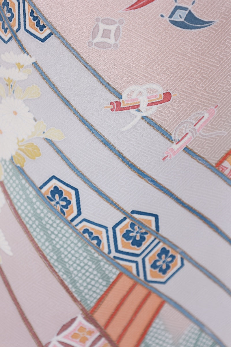 Japanese kimono used <Irotomesode> Msize silk 100% /T520