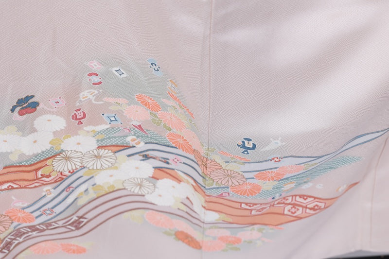 Japanese kimono used <Irotomesode> Msize silk 100% /T520