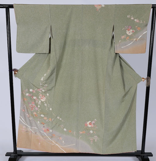 Japanese kimono used <houmongi> Msize silk 100% /T518
