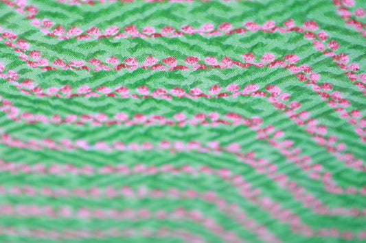 New Kimono fabric , embroidered sibori pattern, green and pink, R303