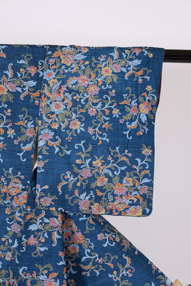 Japanese kimono used <Tsumugi> Msize silk 100% /T601