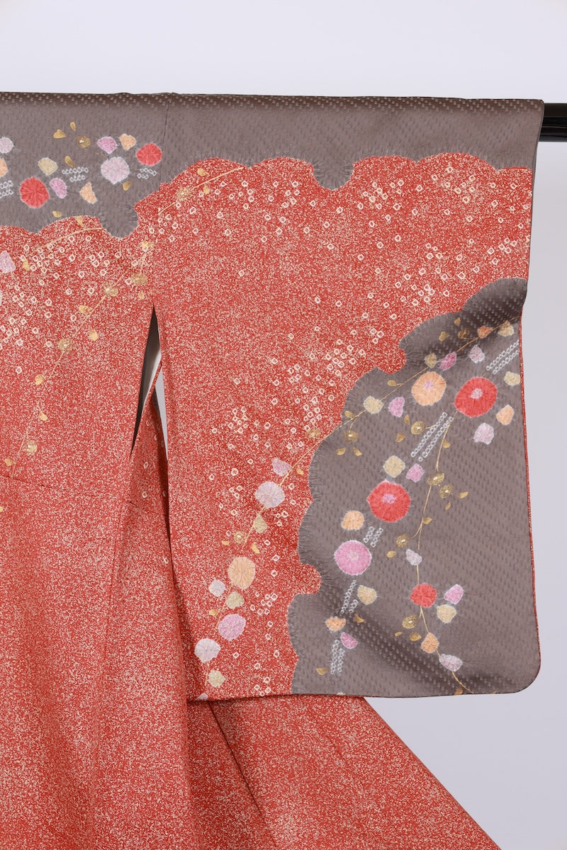 Japanese kimono used <houmongi> Lsize silk 100% /T515