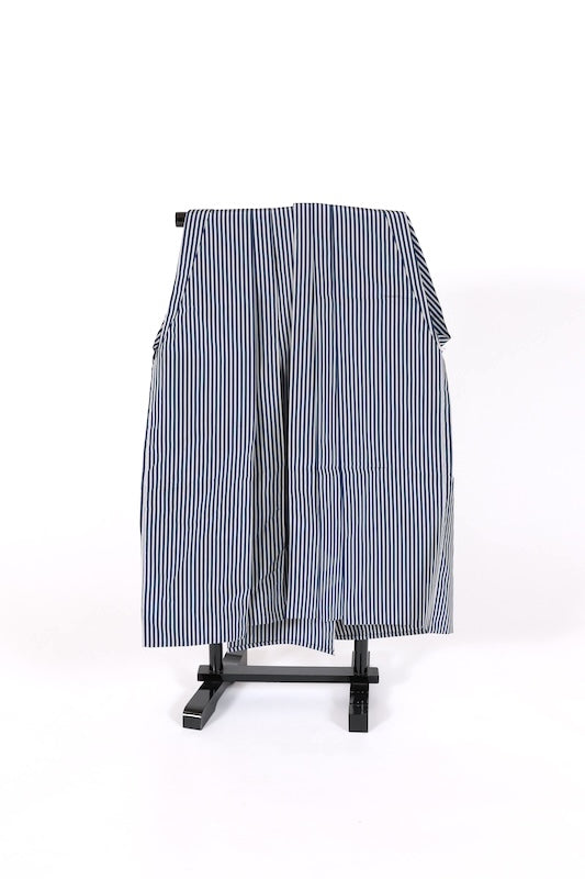 Men's Hakama used (traditional Japanese trousers), navy blue and white stripes, for horse riding, B1526