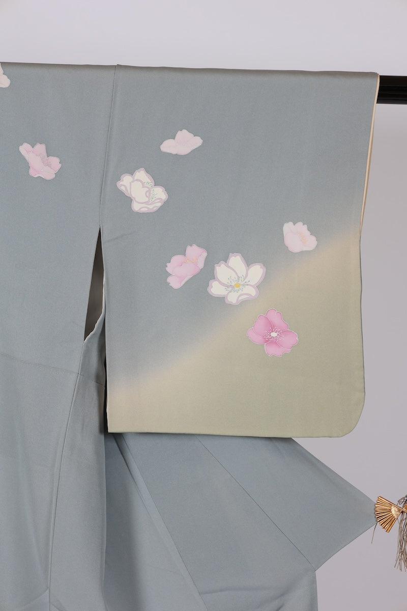 Japanese kimono used <houmongi> Lsize silk 100% /T512