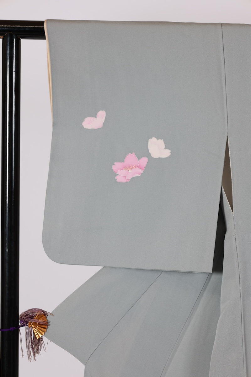 Japanese kimono used <houmongi> Lsize silk 100% /T512