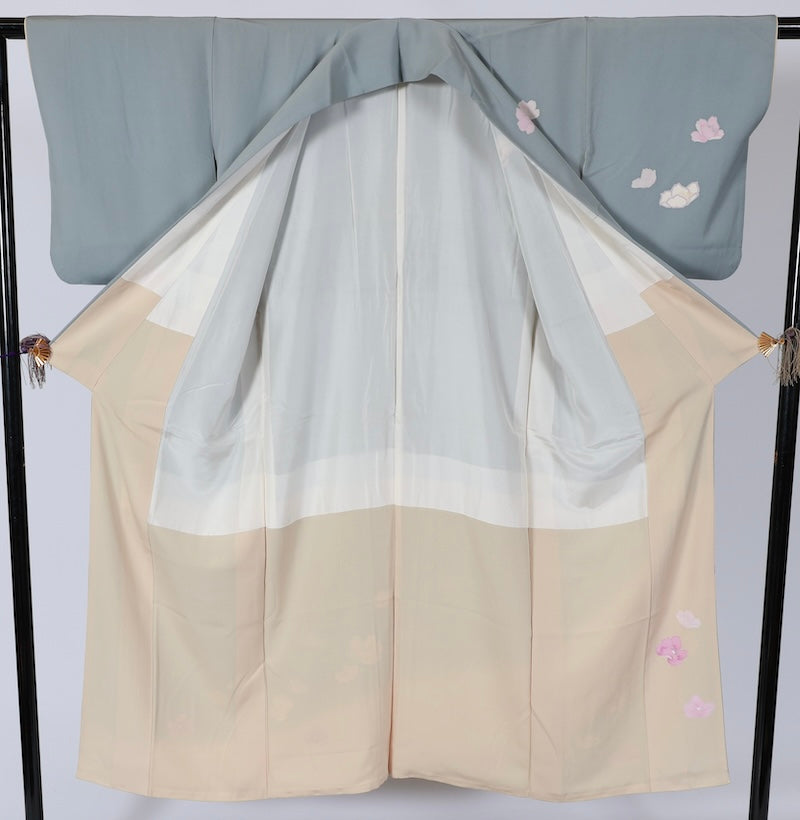 Japanese kimono used <houmongi> Lsize silk 100% /T512