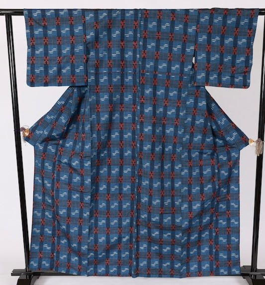 Japanese kimono used <Tsumugi> Lsize silk 100% /T498