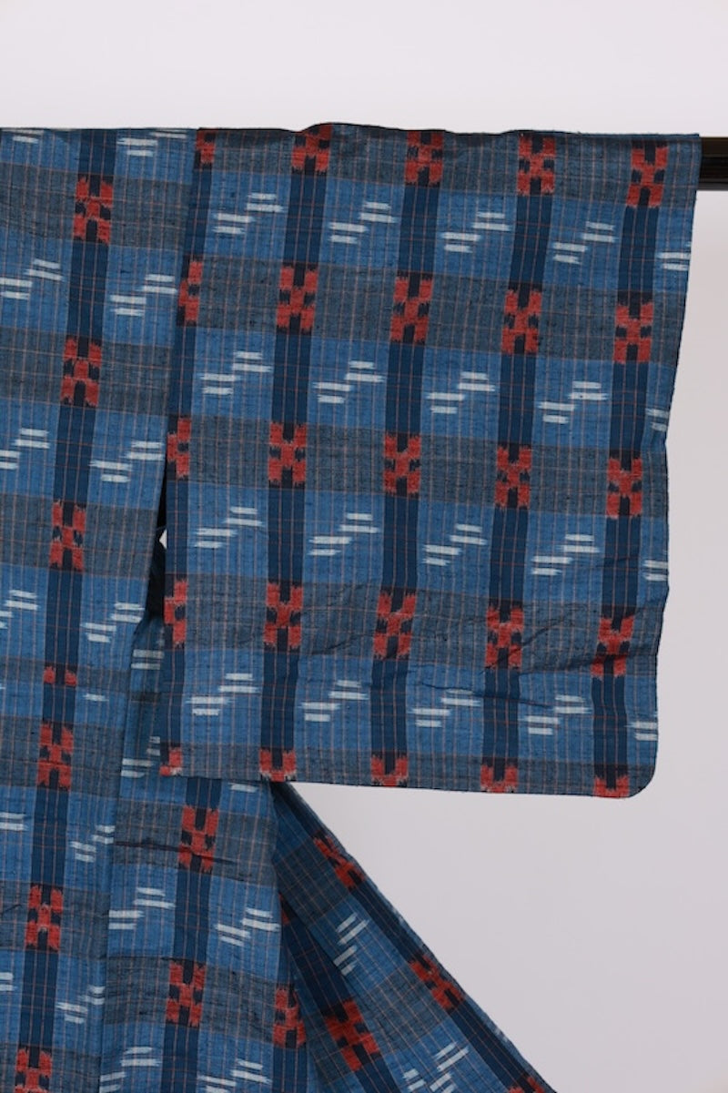 Japanese kimono used <Tsumugi> Lsize silk 100% /T498
