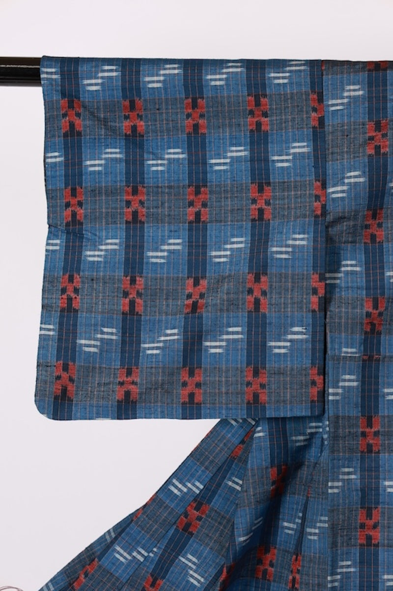 Japanese kimono used <Tsumugi> Lsize silk 100% /T498