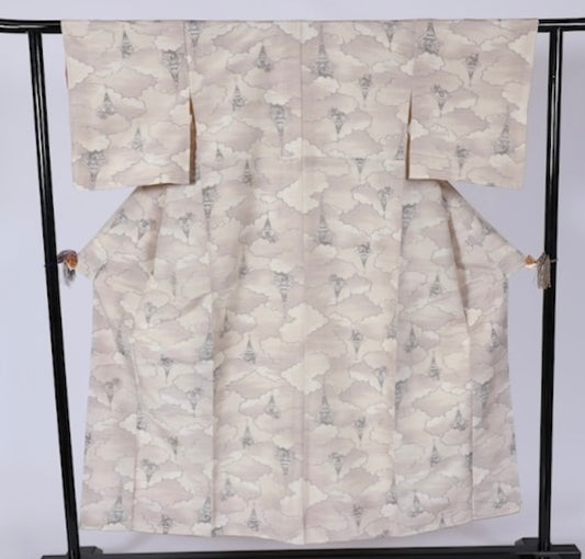 New Unused Japanese kimono used <Tsumugi> Msize silk 100% /T566