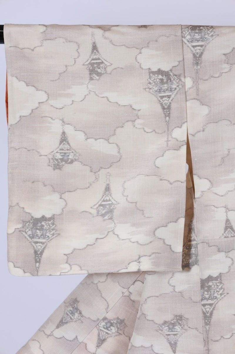 New Unused Japanese kimono used <Tsumugi> Msize silk 100% /T566