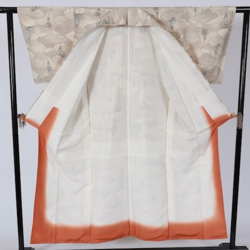New Unused Japanese kimono used <Tsumugi> Msize silk 100% /T566
