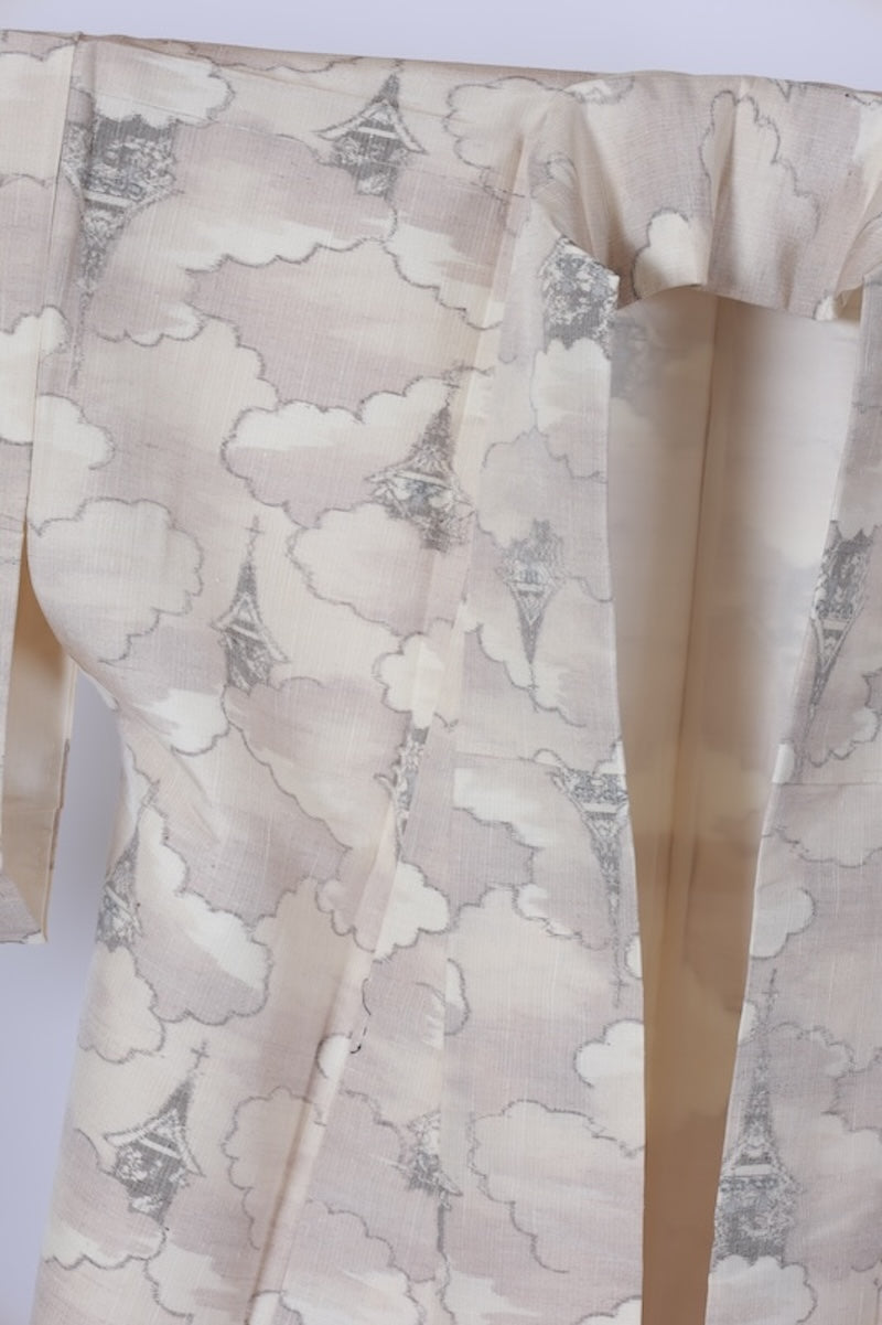 New Unused Japanese kimono used <Tsumugi> Msize silk 100% /T566