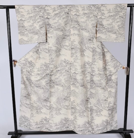 Japanese kimono used <Komon> Lsize silk 100% /T565