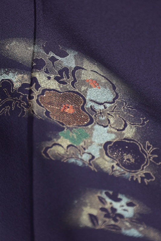 New Unused Japanese kimono used <houmongi> Msize silk 100% /T533