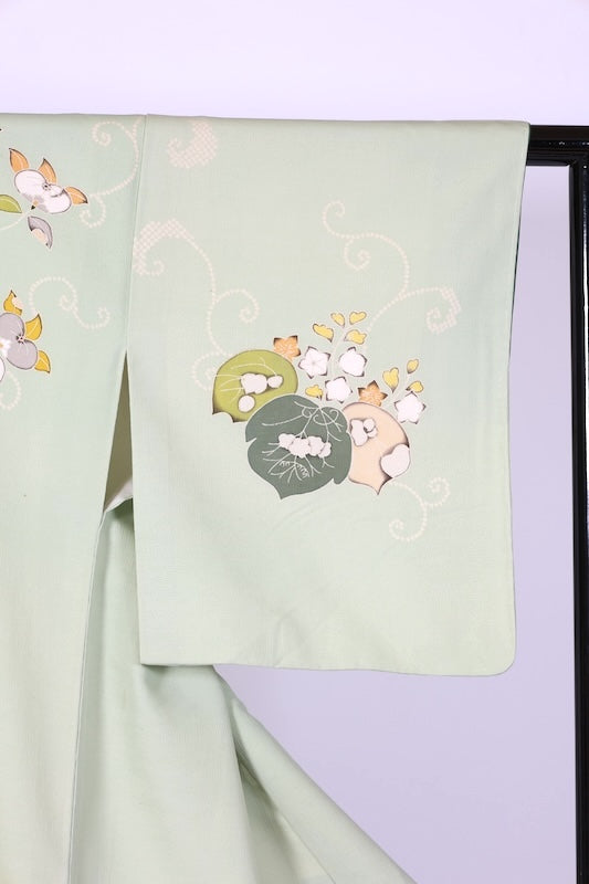 Japanese kimono used <houmongi> Lsize silk 100% /T535