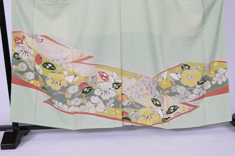 Japanese kimono used <houmongi> Lsize silk 100% /T535