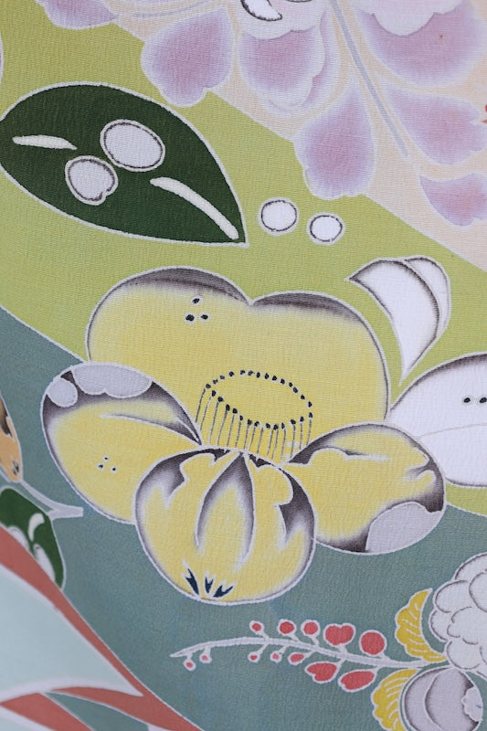 Japanese kimono used <houmongi> Lsize silk 100% /T535