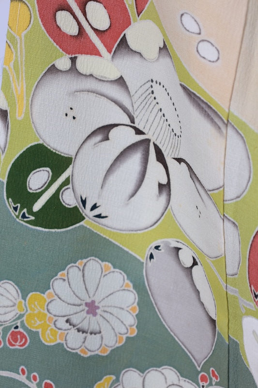Japanese kimono used <houmongi> Lsize silk 100% /T535