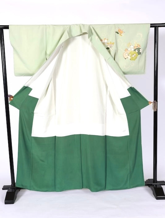 Japanese kimono used <houmongi> Lsize silk 100% /T535