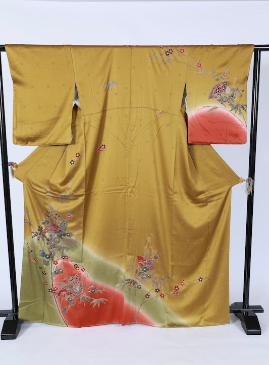 Japanese kimono used <houmongi> Lsize silk 100% /T534