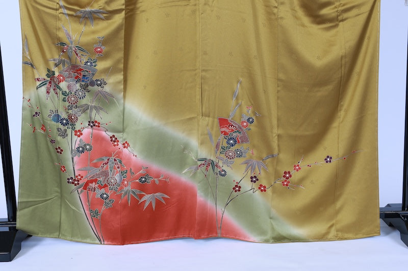 Japanese kimono used <houmongi> Lsize silk 100% /T534