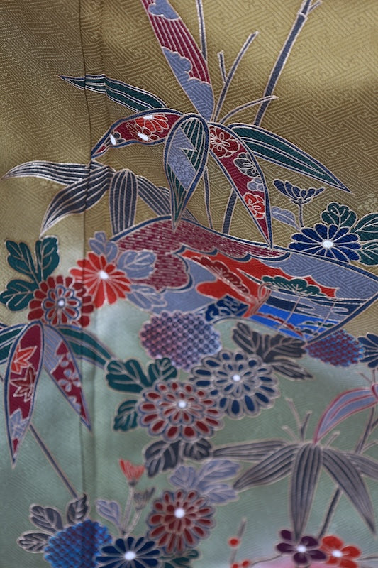 Japanese kimono used <houmongi> Lsize silk 100% /T534