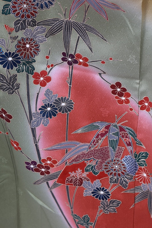 Japanese kimono used <houmongi> Lsize silk 100% /T534