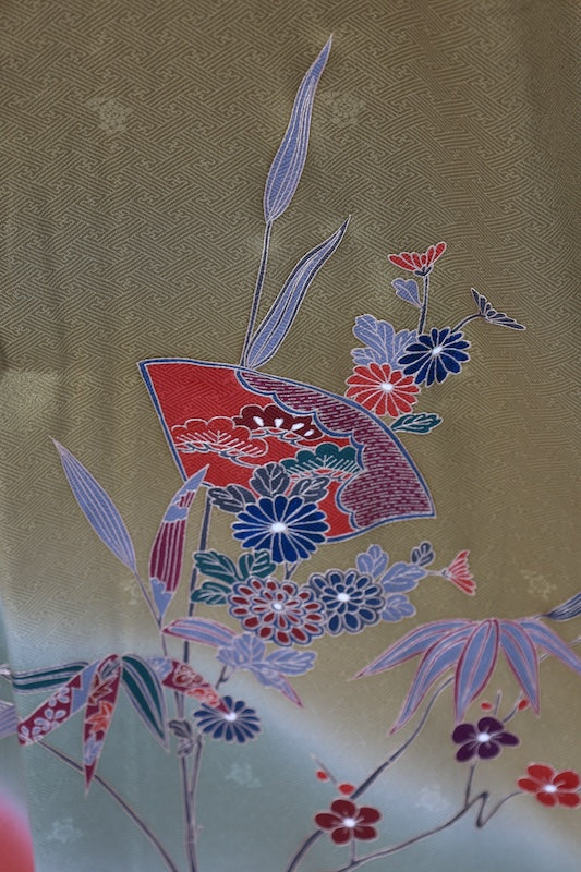 Japanese kimono used <houmongi> Lsize silk 100% /T534