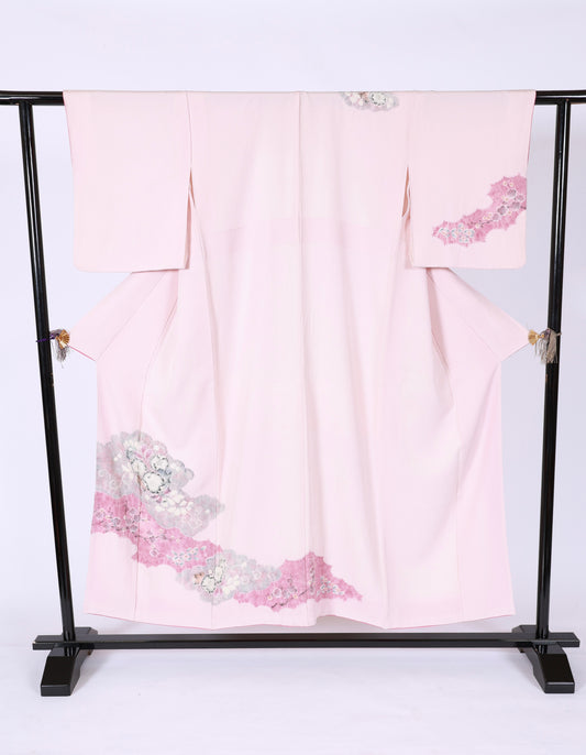 Japanese kimono used <houmongi> Msize silk 100% /T536