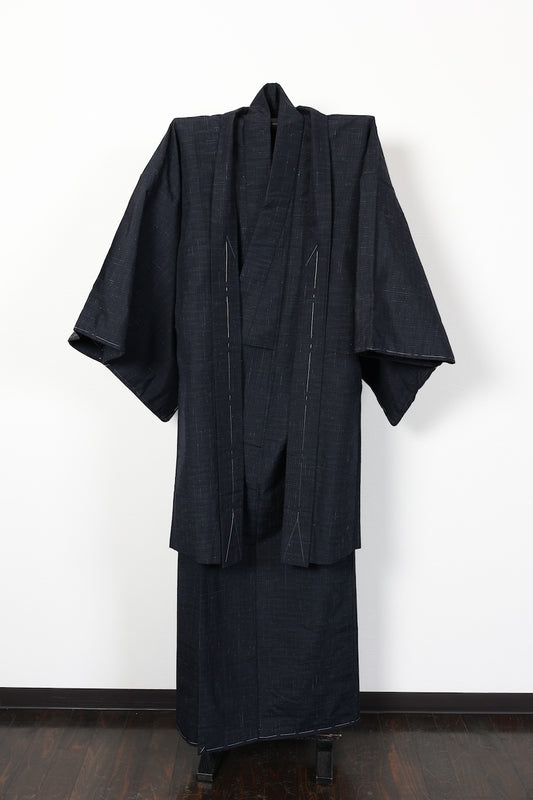 Japanese Men's kimono,haori 2piece set Unused New L-size silk 100% /B1035