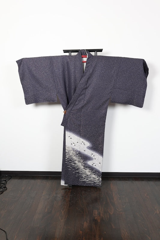 Japanese Men's kimono used L-size silk 100% /B1027