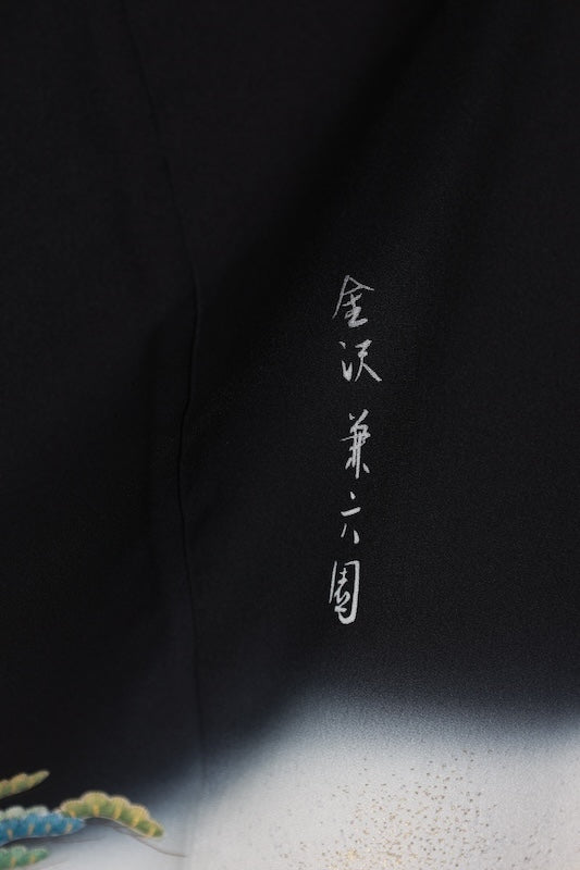 Japanese kimono used <Kurotomesode> Msize silk 100% /T594