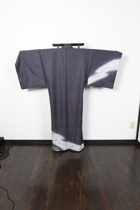 Japanese Men's kimono used L-size silk 100% /B1027