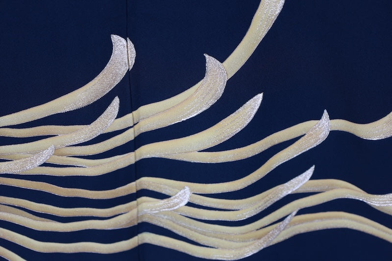 Japanese kimono used <kurotomesode> Msize silk 100% /T593