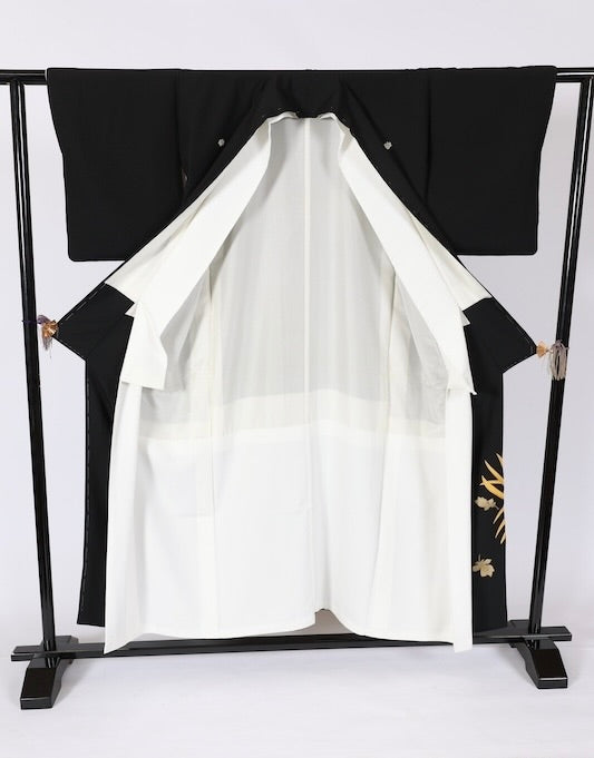 Japanese kimono used <kurotomesode> Msize silk 100% /T593