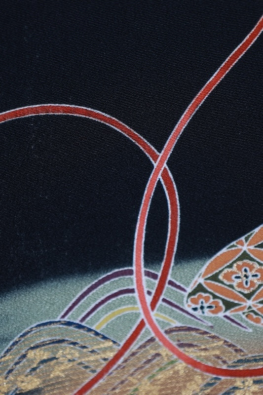 Japanese kimono used <Kurotomesode> Lsize silk 100% /T592